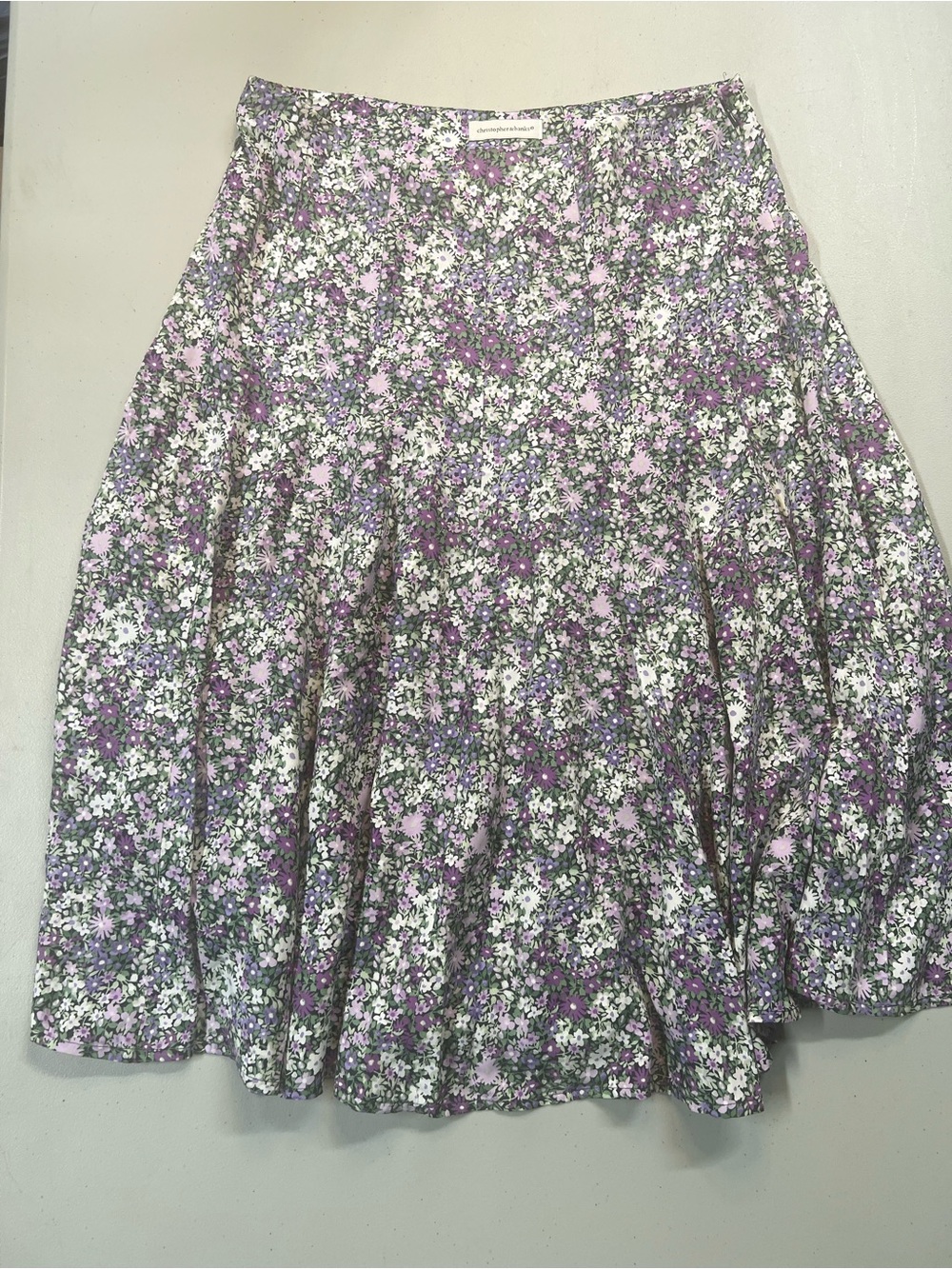 Christopher & Banks Purple Floral A-Line Midi Skirt Women’s Size 8 Rayon